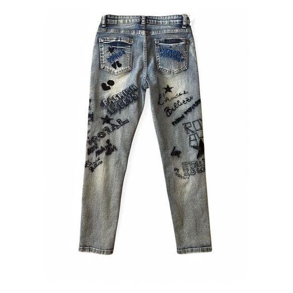 Drama Jeans Graffiti Distressed Junior Size 10 Skinny Bootcut Graphics Brand New - Picture 2 of 6